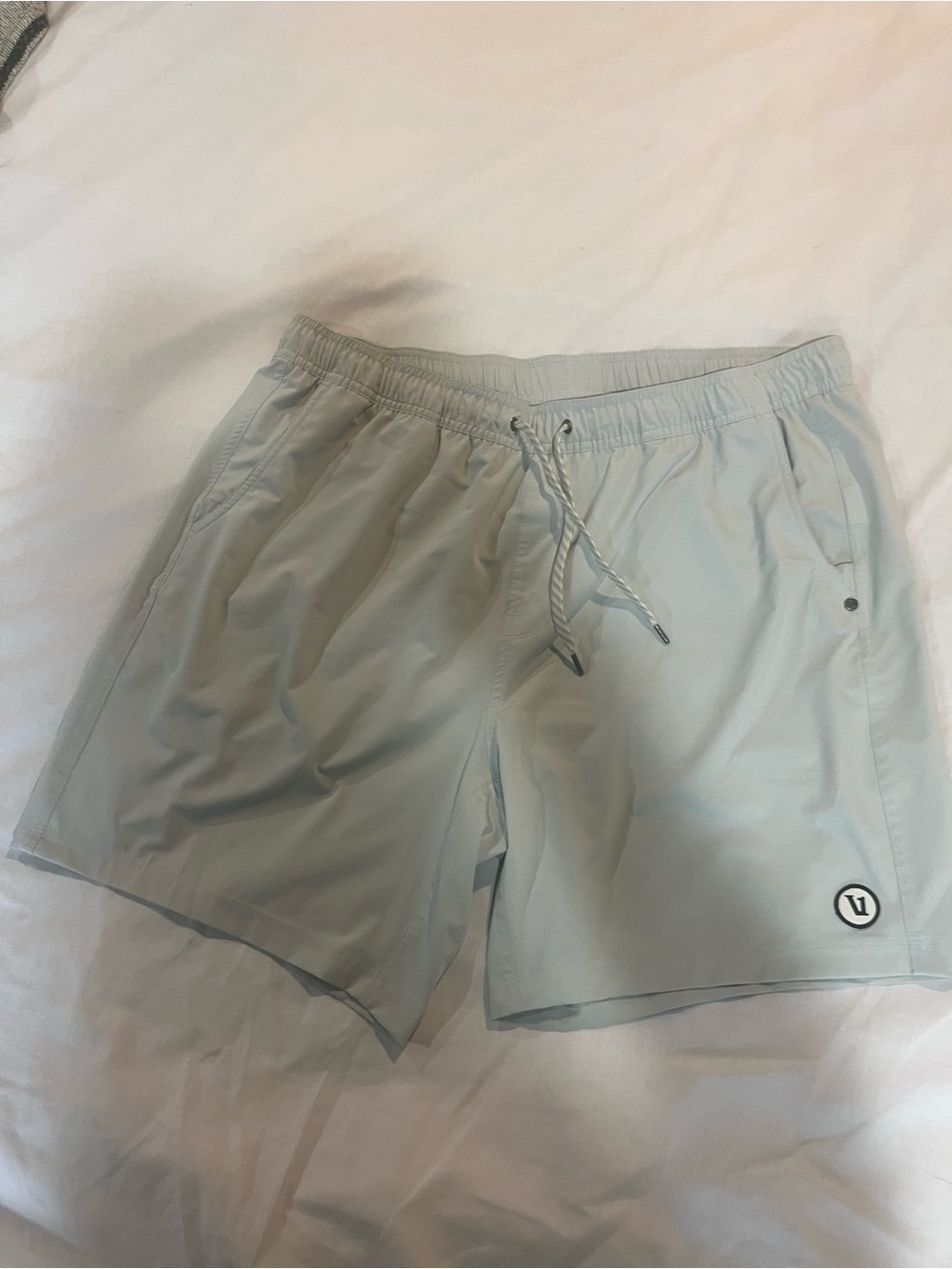 Vuori Light Gray Athletic Shorts with Elastic Waist and Drawstring
